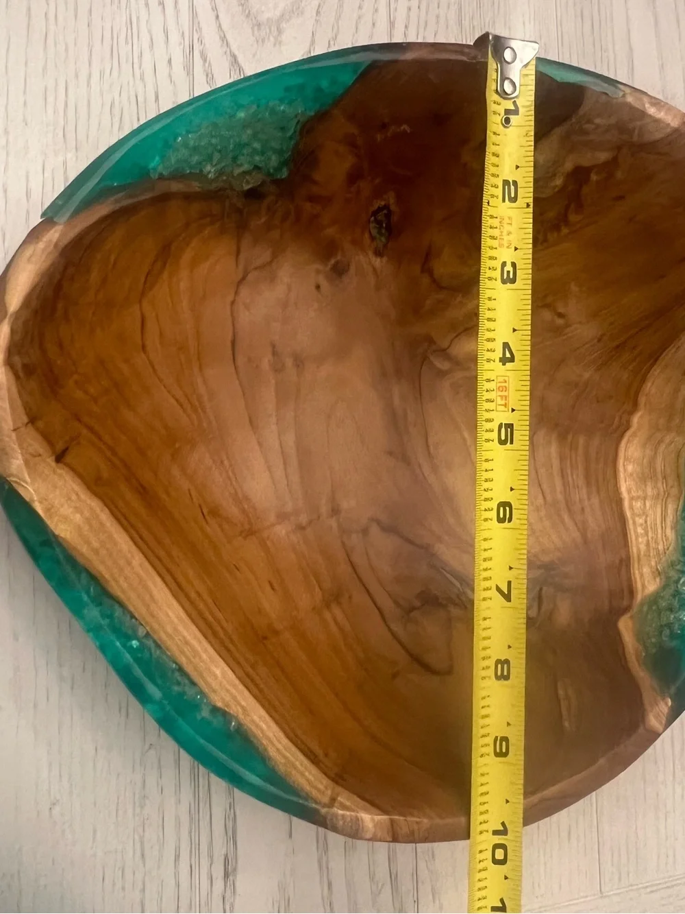 Pier 1 Teak Wood Turquoise Resin Bowl Indonesia Coastal Decor 10”